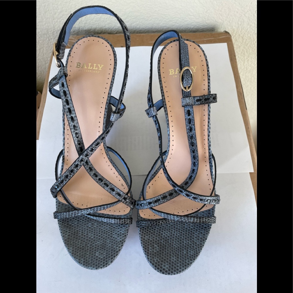 Baby blue Bally wedges with leather trim US 7